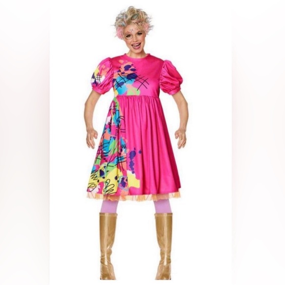 BARBIE THE MOVIE : WEIRD BARBIE HALLOWEEN COSTUME DRESS - ADDED A WIG ! - - Picture 3 of 8